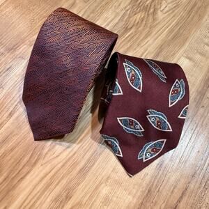 Lot of 2 Thomas Pink and Bruno Piattelli Men’s Silk Ties Paisley Navy and Orange